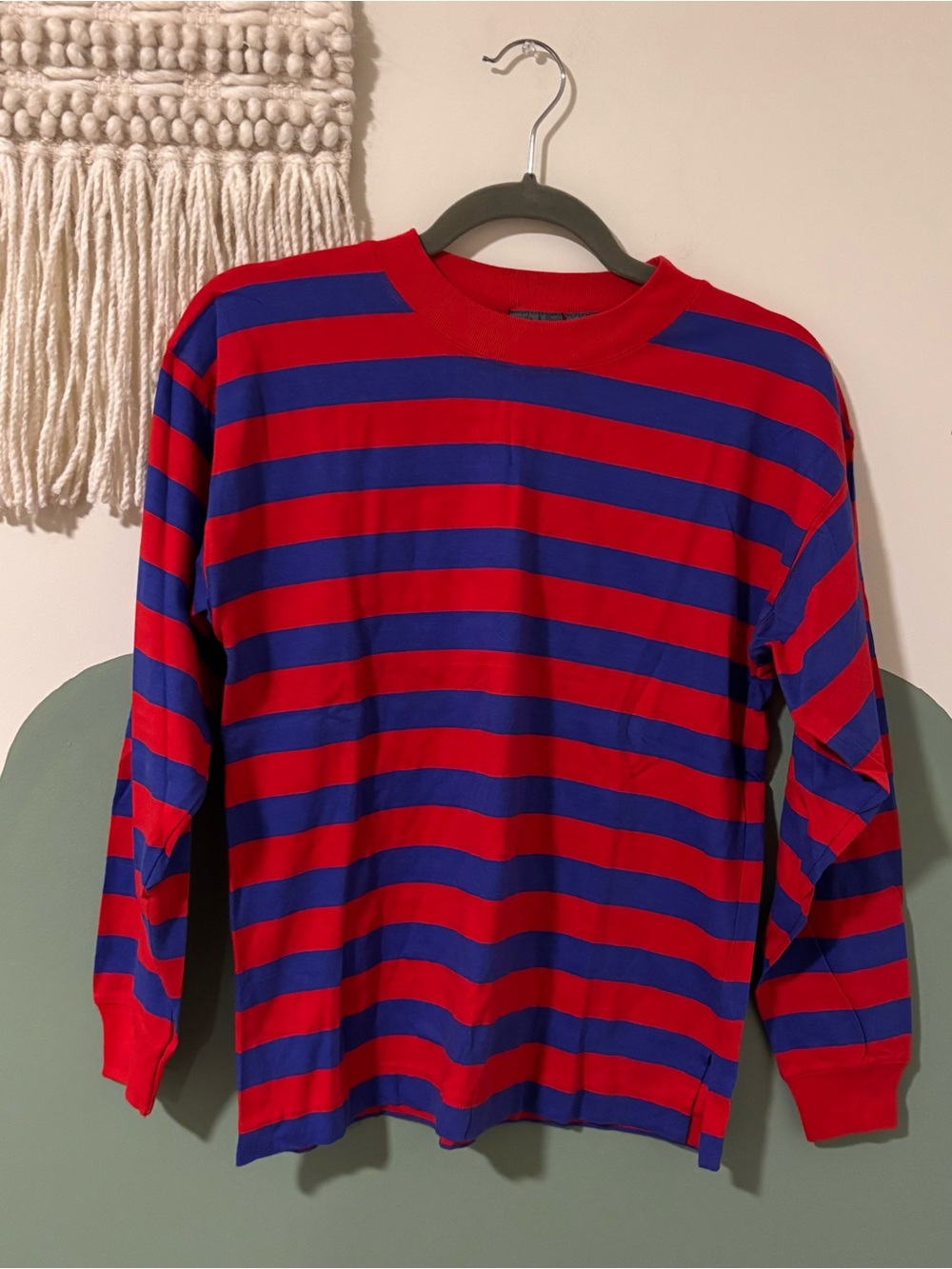 Vintage Lizwear red and blue horizontal striped long sleeve cotton shirt